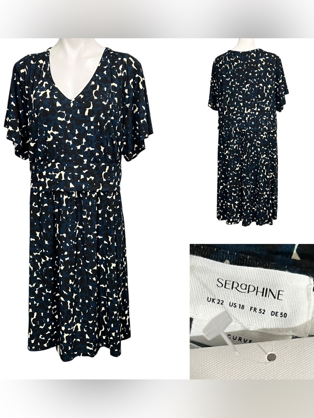 Seraphine maternity nursing dress US 18 blue/beige Abstract-Print short sleeve